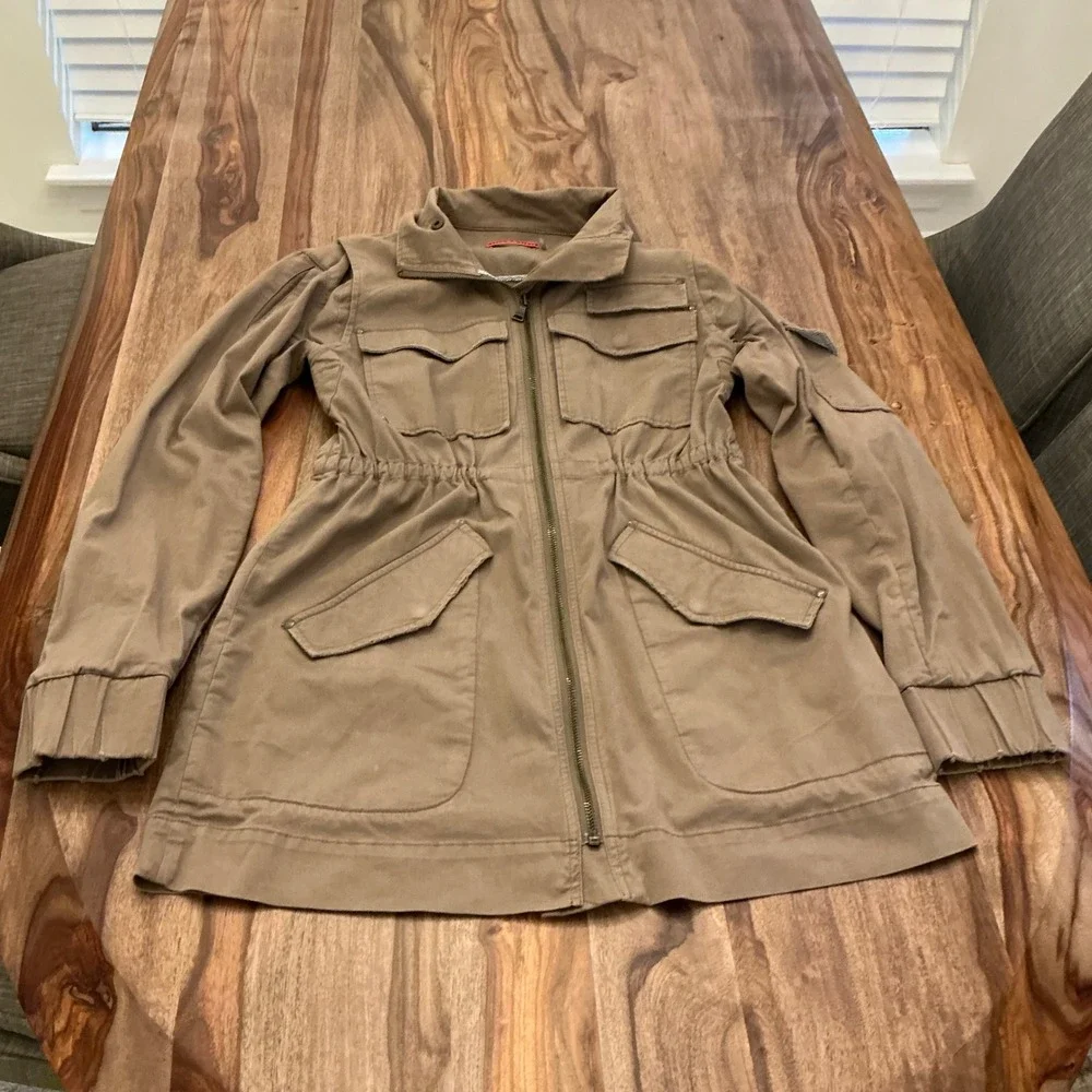 Alice + Olivia Khaki Utility Jacket Drawstring Waist Cargo Pockets Military - Picture 7 of 11